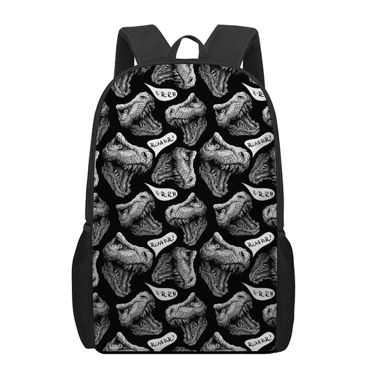 Black And White T-Rex Dinosaur Print 17 Inch Backpack