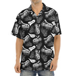 Black And White T-Rex Dinosaur Print Aloha Shirt