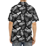 Black And White T-Rex Dinosaur Print Aloha Shirt