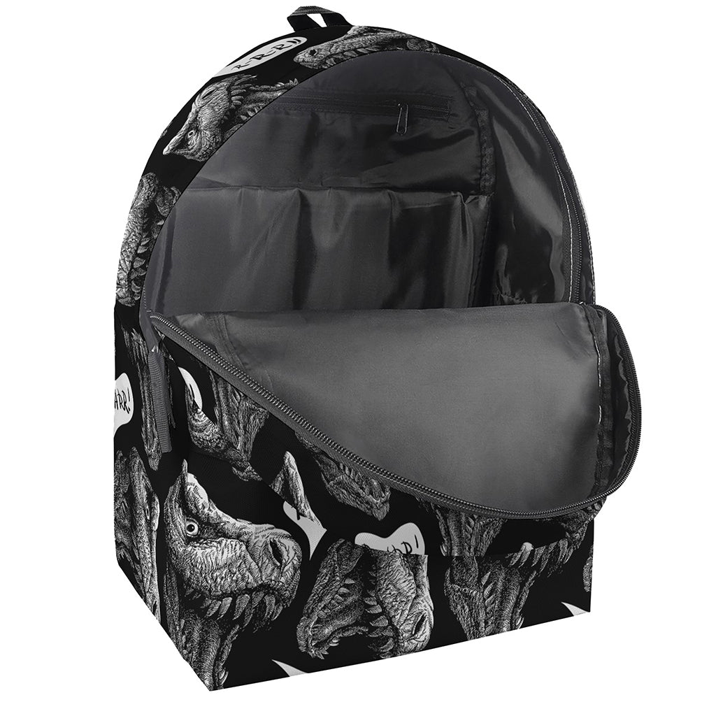 Black And White T-Rex Dinosaur Print Backpack