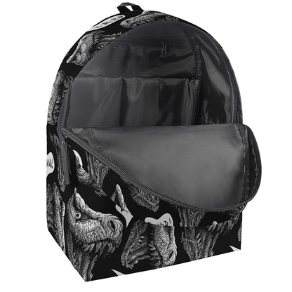 Black And White T-Rex Dinosaur Print Backpack