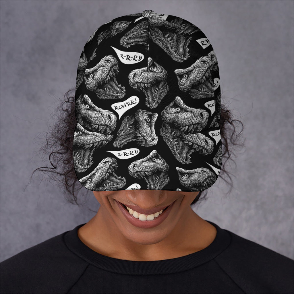 Black And White T-Rex Dinosaur Print Baseball Cap
