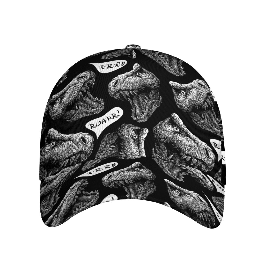 Black And White T-Rex Dinosaur Print Baseball Cap