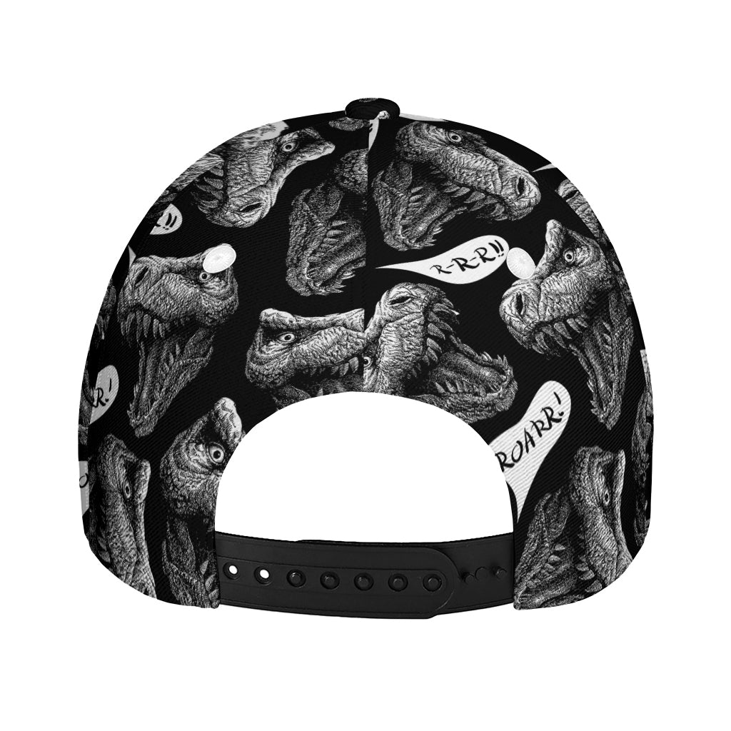 Black And White T-Rex Dinosaur Print Baseball Cap