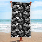 Black And White T-Rex Dinosaur Print Beach Towel