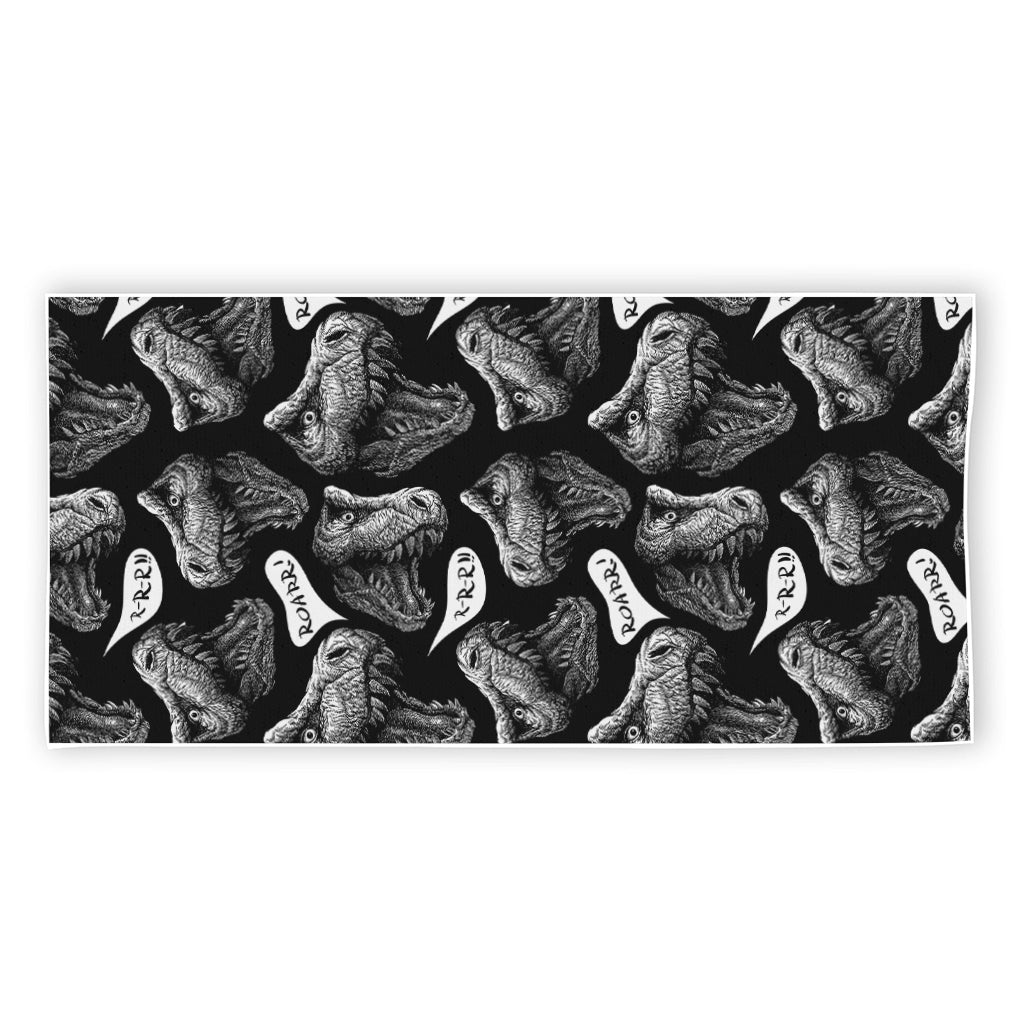 Black And White T-Rex Dinosaur Print Beach Towel