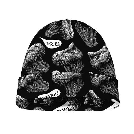 Black And White T-Rex Dinosaur Print Beanie