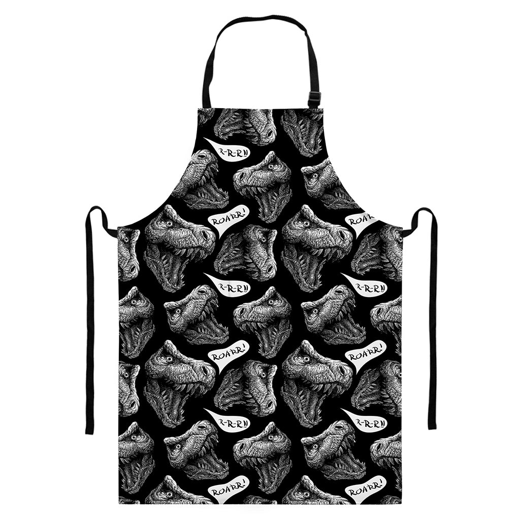 Black And White T-Rex Dinosaur Print Bib Apron With Pocket
