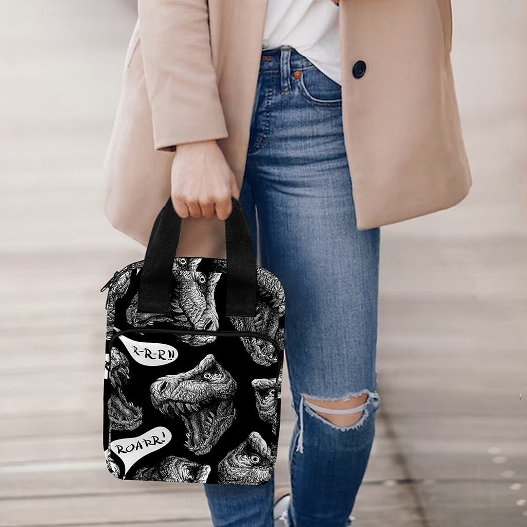 Black And White T-Rex Dinosaur Print Bible Tote Bag
