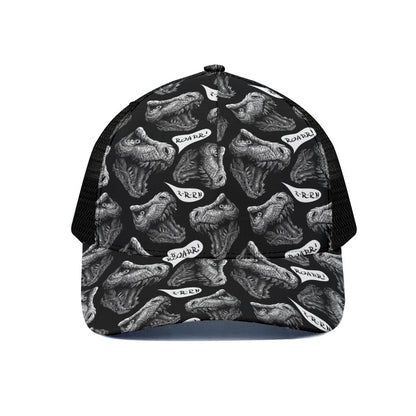 Black And White T-Rex Dinosaur Print Black Mesh Trucker Cap