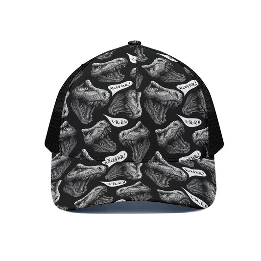 Black And White T-Rex Dinosaur Print Black Mesh Trucker Cap