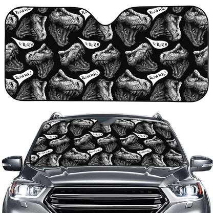 Black And White T-Rex Dinosaur Print Car Windshield Sun Shade