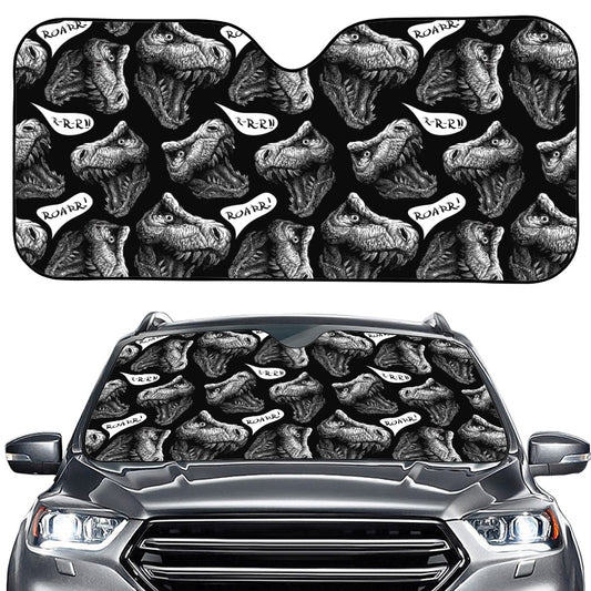 Black And White T-Rex Dinosaur Print Car Windshield Sun Shade