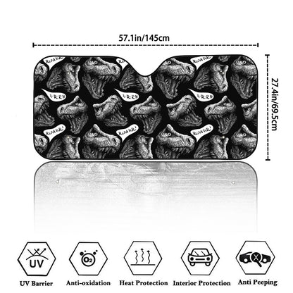 Black And White T-Rex Dinosaur Print Car Windshield Sun Shade