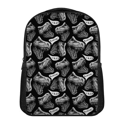 Black And White T-Rex Dinosaur Print Casual Backpack