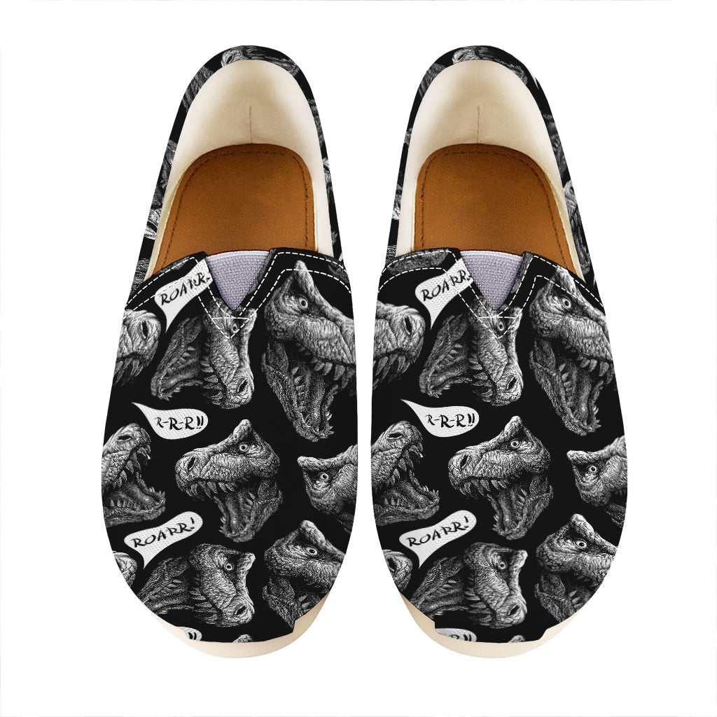 Black And White T-Rex Dinosaur Print Casual Shoes