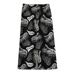 Black And White T-Rex Dinosaur Print Cotton Front Slit Maxi Skirt