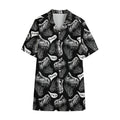 Black And White T-Rex Dinosaur Print Cotton Hawaiian Shirt