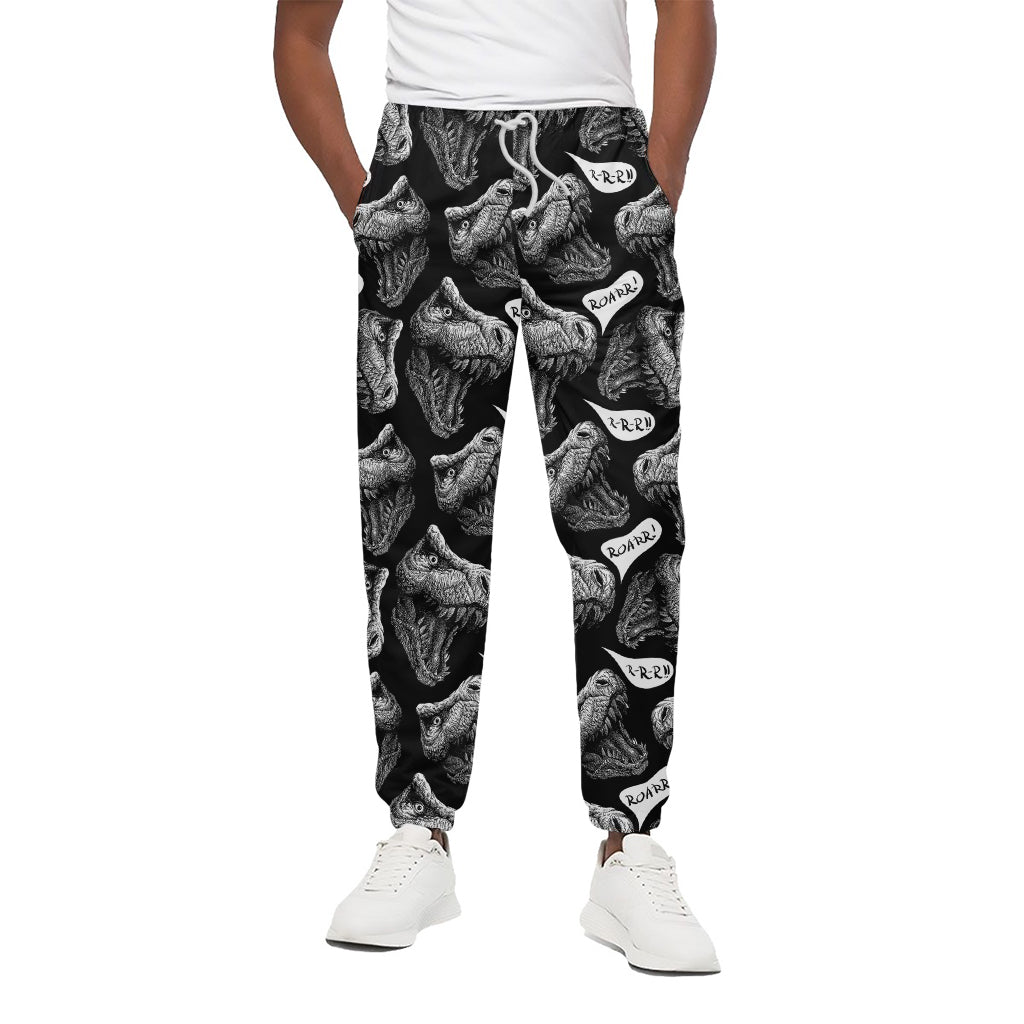 Black And White T-Rex Dinosaur Print Cotton Pants