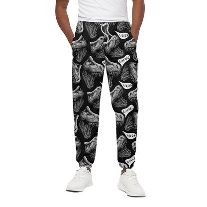 Black And White T-Rex Dinosaur Print Cotton Pants