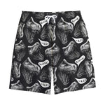 Black And White T-Rex Dinosaur Print Cotton Shorts