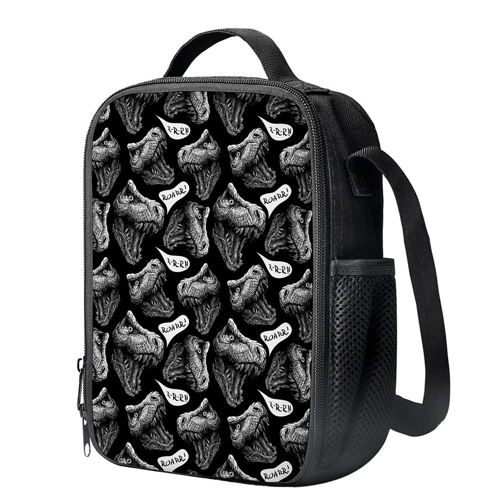 Black And White T-Rex Dinosaur Print Crossbody Lunch Bag