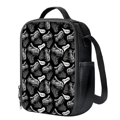 Black And White T-Rex Dinosaur Print Crossbody Lunch Bag