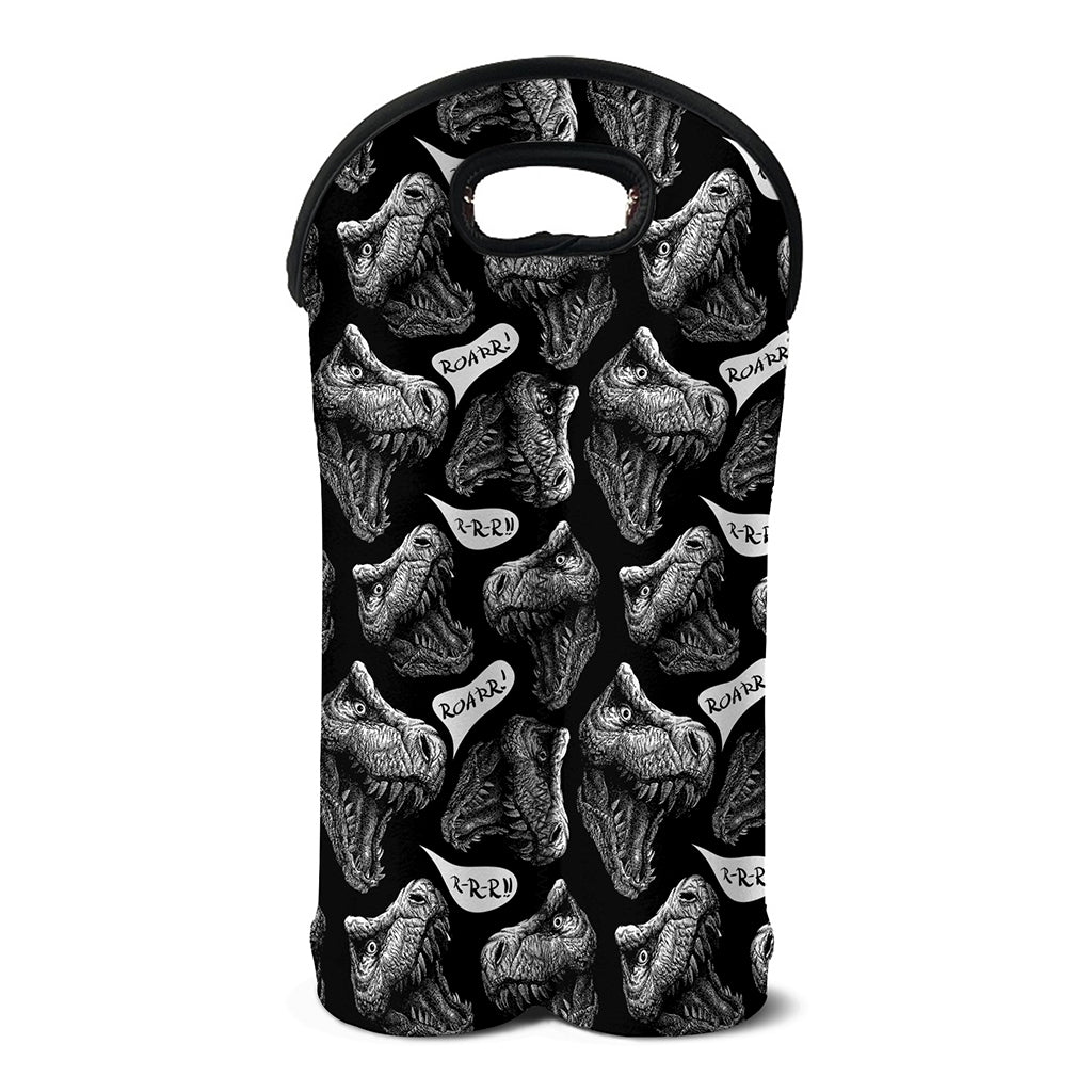 Black And White T-Rex Dinosaur Print Double Neoprene Wine Tote