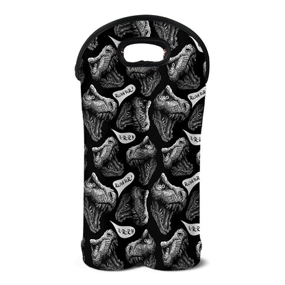 Black And White T-Rex Dinosaur Print Double Neoprene Wine Tote