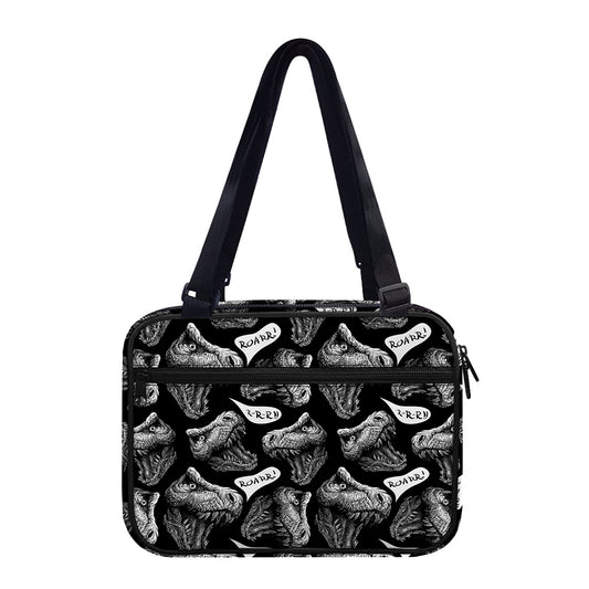 Black And White T-Rex Dinosaur Print Double Strap Bible Bag