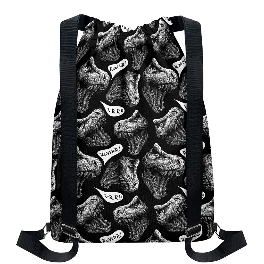 Black And White T-Rex Dinosaur Print Drawstring Backpack
