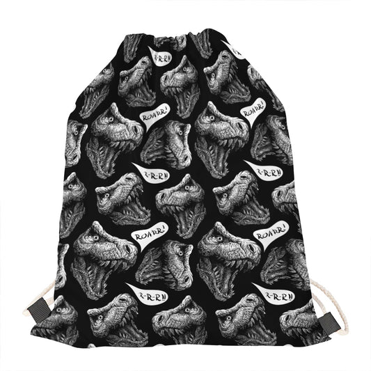 Black And White T-Rex Dinosaur Print Drawstring Bag