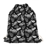 Black And White T-Rex Dinosaur Print Drawstring Bag