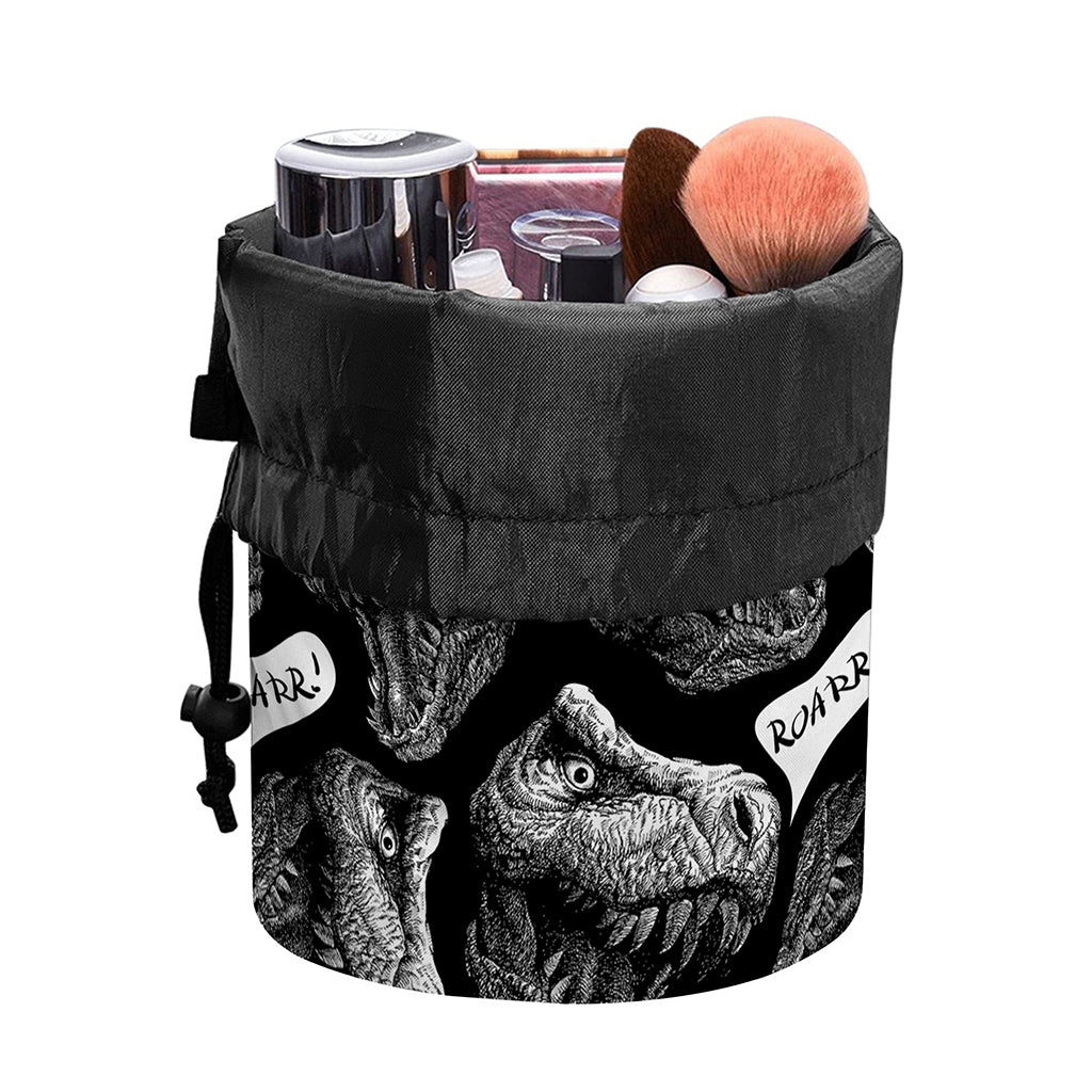Black And White T-Rex Dinosaur Print Drawstring Makeup Bag