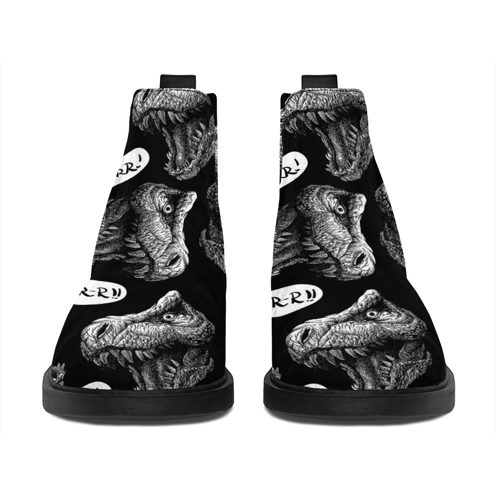 Black And White T-Rex Dinosaur Print Flat Ankle Boots