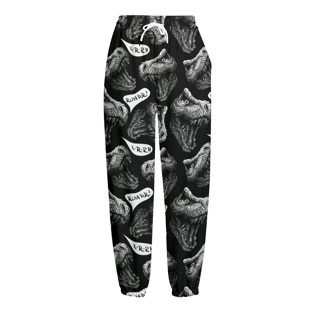 Black And White T-Rex Dinosaur Print Fleece Lined Knit Pants