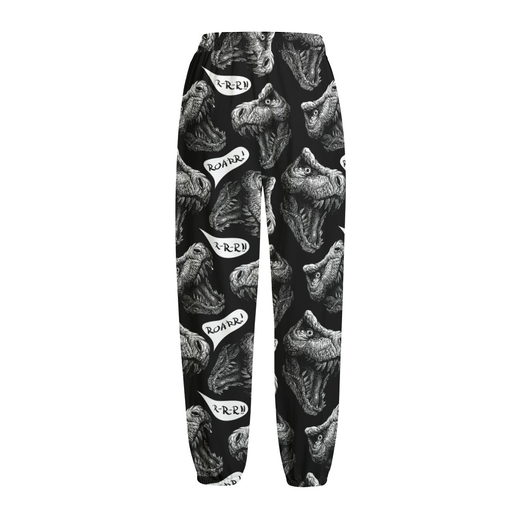 Black And White T-Rex Dinosaur Print Fleece Lined Knit Pants