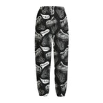 Black And White T-Rex Dinosaur Print Fleece Lined Knit Pants