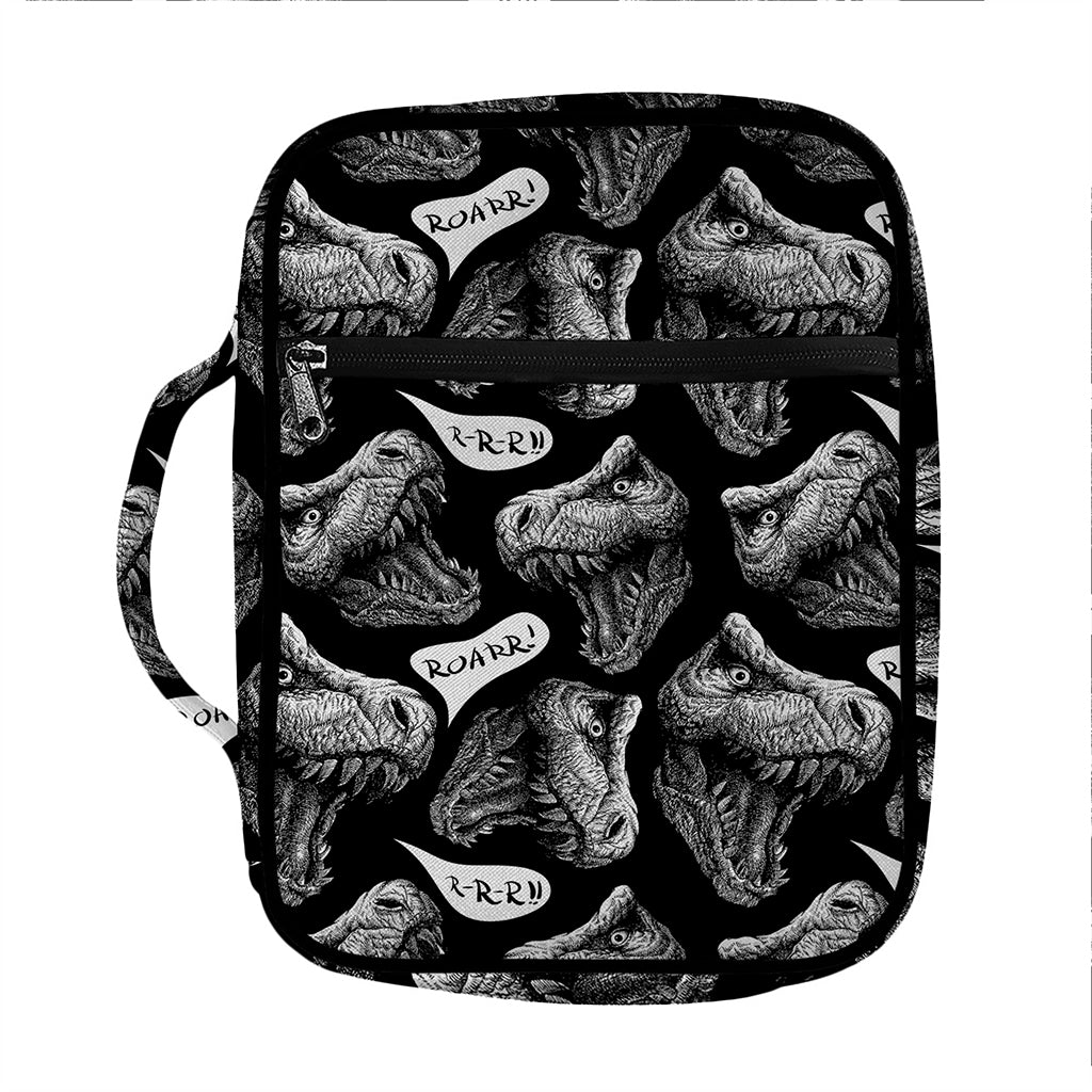 Black And White T-Rex Dinosaur Print Front Pocket Bible Bag