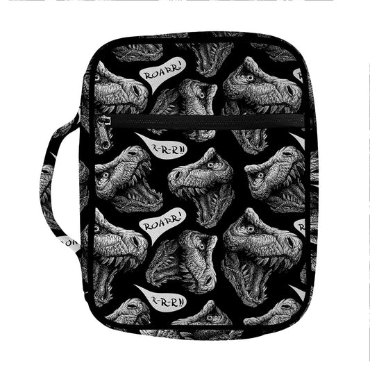 Black And White T-Rex Dinosaur Print Front Pocket Bible Bag