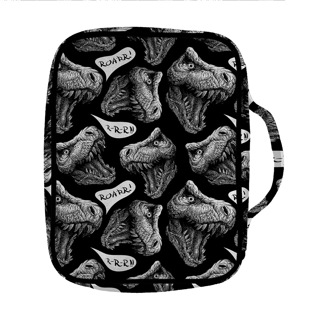 Black And White T-Rex Dinosaur Print Front Pocket Bible Bag
