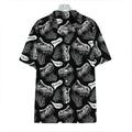 Black And White T-Rex Dinosaur Print Hawaiian Shirt
