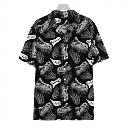 Black And White T-Rex Dinosaur Print Hawaiian Shirt