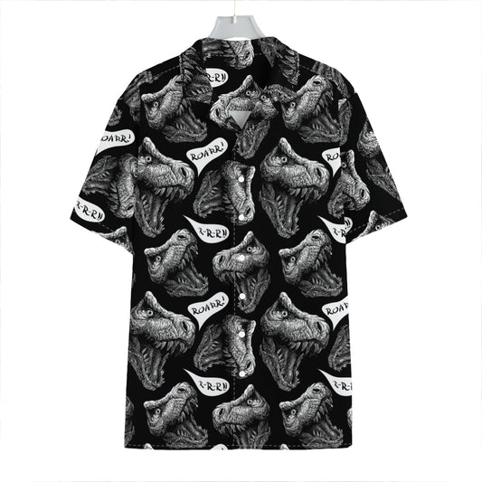Black And White T-Rex Dinosaur Print Hawaiian Shirt