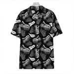 Black And White T-Rex Dinosaur Print Hawaiian Shirt