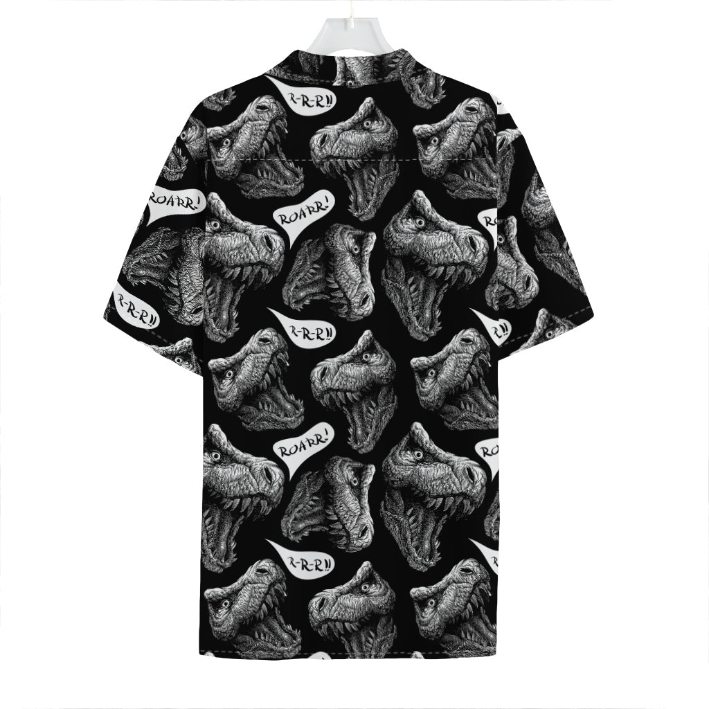 Black And White T-Rex Dinosaur Print Hawaiian Shirt