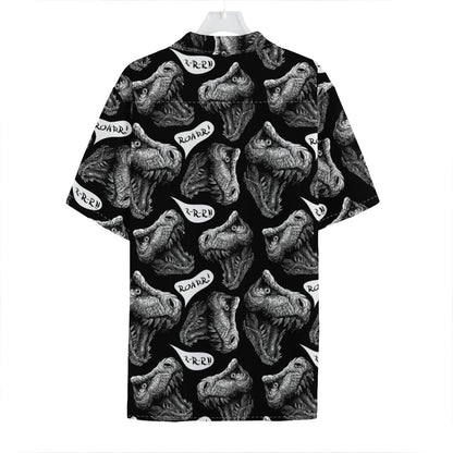 Black And White T-Rex Dinosaur Print Hawaiian Shirt