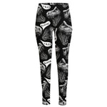 Black And White T-Rex Dinosaur Print High-Waisted Pocket Leggings