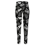 Black And White T-Rex Dinosaur Print High-Waisted Pocket Leggings
