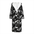 Black And White T-Rex Dinosaur Print Hooded Bathrobe